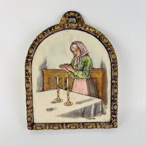 Vintage Artini Engraving Framed Handpainted Art Four Dimensional Woman Candles